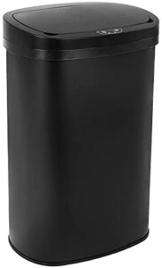 hhs stainless steel kitchen trash can bathroom bedroom office waste bin with lid automatic sensor touch free garbage can 13 gallon 50l, (black), 11.37 x 16.1 x 25.31 inches (1350r)