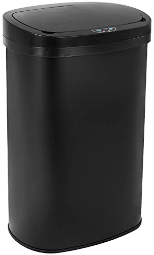 HHS Stainless Steel Kitchen Trash Can Bathroom Bedroom Office Waste Bin with Lid Automatic Sensor Touch Free Garbage Can 13 Gallon 50L, (Black), 11.37 x 16.1 x 25.31 inches (1350R)