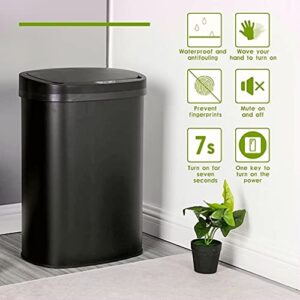 HHS Stainless Steel Kitchen Trash Can Bathroom Bedroom Office Waste Bin with Lid Automatic Sensor Touch Free Garbage Can 13 Gallon 50L, (Black), 11.37 x 16.1 x 25.31 inches (1350R)