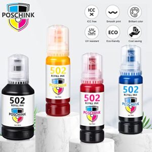 Poschink 502 T502 Ink Bottles Ecotank Refill for ET-2760 ET-2850 ET-4760 ET-3760 ET-2750 ET-3750 ET-15000 ST-2000 ET-4750 ST-4000 ET-3850 ET-3710 ET-4850 ET-3830 ST-3000 ET-3700 Printers, 5 combo pack