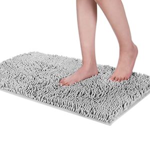 egyphy bathroom rugs chenille bath mat extra soft and absorbent bath rugs non-slip shaggy mats for shower, bathtub, kitchen, machine washable rug pad plush microfiber carpet 17x24 inches gray