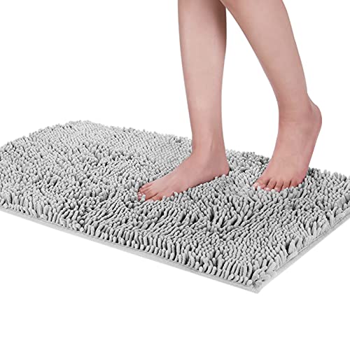 EGYPHY Bathroom Rugs Chenille Bath Mat Extra Soft and Absorbent Bath Rugs Non-Slip Shaggy Mats for Shower, Bathtub, Kitchen, Machine Washable Rug Pad Plush Microfiber Carpet 17x24 Inches Gray