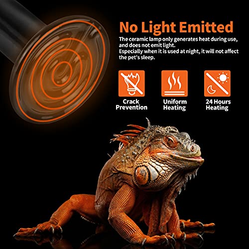 LUCKY HERP 150W Ceramic Heat Emitter, Reptile Heat Bulbs, Ceramic Heat Lamp for Reptiles, Amphibian, Chicken, Dog, Cat (2-Pack)