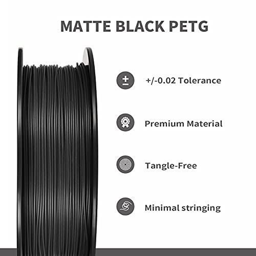 JAREES Petg Filament 1.75，Black Matte Petg 3D Printing Filament 1.75mm Dimensional Accuracy +/- 0.02 mm, 1 Kg Spool(2.2lbs)