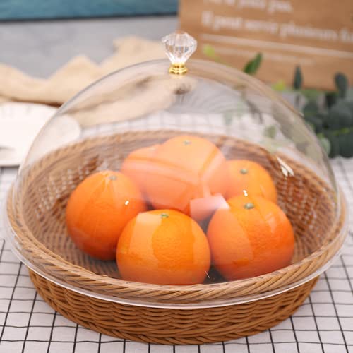 YOUEON Imitation Rattan Bread Basket with Acrylic Dome Cover, 12 Inch Round Woven Fruit Basket Handmade Poly Food Serving Basket for Bread, Snacks, Vegetable, Food