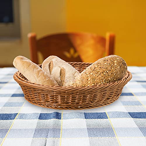 YOUEON Imitation Rattan Bread Basket with Acrylic Dome Cover, 12 Inch Round Woven Fruit Basket Handmade Poly Food Serving Basket for Bread, Snacks, Vegetable, Food