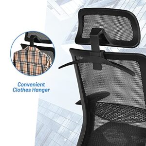 Giantex Ergonomic Office Chair, Mesh Desk Chair Back Support with Adjustable Headrest, High Back Executive Chair Comfortable Swivel Rolling Computer Task Chair with Clothes Hanger for Adults (Grey)