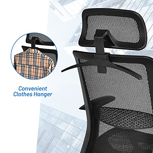 Giantex Ergonomic Office Chair, Mesh Desk Chair Back Support with Adjustable Headrest, High Back Executive Chair Comfortable Swivel Rolling Computer Task Chair with Clothes Hanger for Adults (Grey)