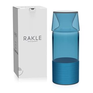 Rakle Bedside Water Carafe – 23.6oz Water Carafe with Glass – Clear/Colored Water Pitcher for Nightstand, Bedroom, Bathroom – Glass Water Carafe for Mouthwash, Water, Lemonade, Juice