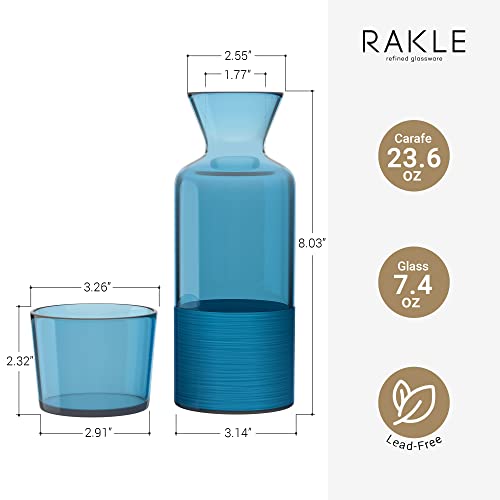 Rakle Bedside Water Carafe – 23.6oz Water Carafe with Glass – Clear/Colored Water Pitcher for Nightstand, Bedroom, Bathroom – Glass Water Carafe for Mouthwash, Water, Lemonade, Juice