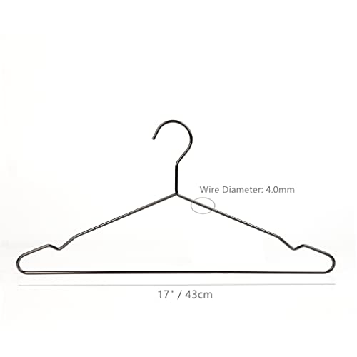 Better to U 17 Inch Black Silver Metal Hanger Adult Clothes 20 Pack, 4.0mm Heavy Duty Shirt Blouse Hanger for Coat Suit, Space Saving Slim Wire Hanger for Camisole Trousers Dress (Black Silver 20pcs)