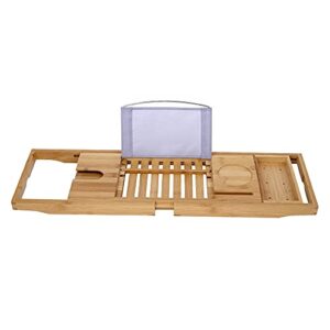 bozhu bathtub tray, adjustable bathtub tray, expandable bathtub caddie, table, wine glass bracket and towel rack, bamboo(bozhu01)