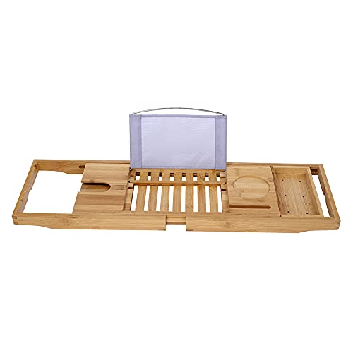 Bozhu Bathtub Tray, Adjustable Bathtub Tray, Expandable Bathtub Caddie, Table, Wine Glass Bracket and Towel Rack, Bamboo(Bozhu01)