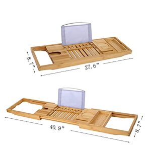 Bozhu Bathtub Tray, Adjustable Bathtub Tray, Expandable Bathtub Caddie, Table, Wine Glass Bracket and Towel Rack, Bamboo(Bozhu01)