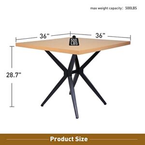 LUCKYERMORE Small Square Dining Room Table for 2-4,Wood Kitchen Table 1.5" Thickness;W/Solid Metal Legs Leisure Coffee Table for Living Room Cafe Bar Balcony Home, Easy-Assembly