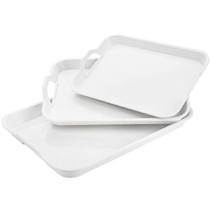 youeon 3 pack melamine serving tray with handles, white serving tray coffee table tray platters for serving food, buffet, party, breakfast, dishwasher safe, 3 sizes