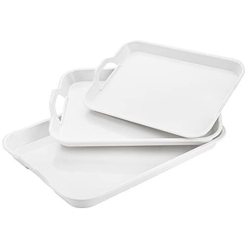 YOUEON 3 Pack Melamine Serving Tray with Handles, White Serving Tray Coffee Table Tray Platters for Serving Food, Buffet, Party, Breakfast, Dishwasher Safe, 3 Sizes