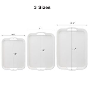 YOUEON 3 Pack Melamine Serving Tray with Handles, White Serving Tray Coffee Table Tray Platters for Serving Food, Buffet, Party, Breakfast, Dishwasher Safe, 3 Sizes