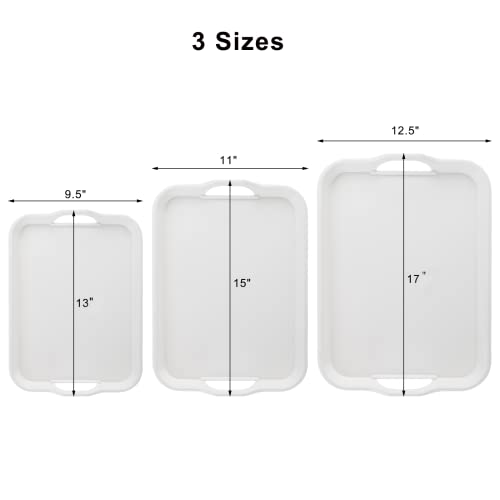 YOUEON 3 Pack Melamine Serving Tray with Handles, White Serving Tray Coffee Table Tray Platters for Serving Food, Buffet, Party, Breakfast, Dishwasher Safe, 3 Sizes