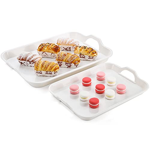 YOUEON 3 Pack Melamine Serving Tray with Handles, White Serving Tray Coffee Table Tray Platters for Serving Food, Buffet, Party, Breakfast, Dishwasher Safe, 3 Sizes