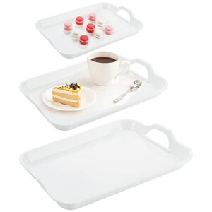 YOUEON 3 Pack Melamine Serving Tray with Handles, White Serving Tray Coffee Table Tray Platters for Serving Food, Buffet, Party, Breakfast, Dishwasher Safe, 3 Sizes