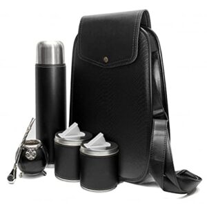 mates eco leather complete set to drink yerba mate kit all accesories included: – containers gourd (cup) bombilla (straw) thermos bag, black, 34 x 23 x 12