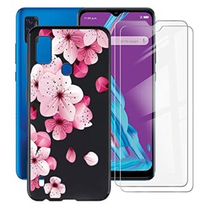 hhuan case for zte blade a51 (6.52"), with 2 tempered glass screen protector ultra-thin black soft silicone anti-drop phone cover, tpu bumper shell case for zte blade a51 - wm113