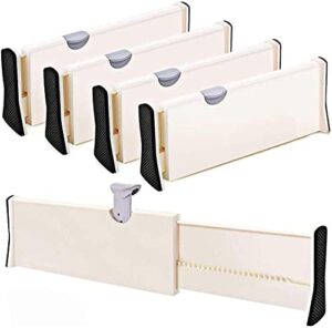 ulrikco adjustable drawer dividers organizer 4 pack, separators 3.9" high expandable from 11-17.3", drawer separators for bedroom, bathroom, closet, office, kitchen storage, strong secure hold