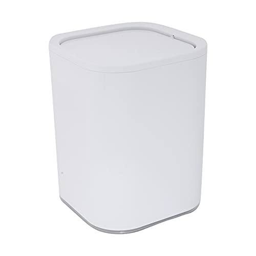 Bath Bliss 8 Liter Acrylic Wastebasket | Weighted Swing Top Lid | Small Trash Can | Waste Bin | Garbage Container | Contemporary Design | Bathroom | Bedroom | Office | Dorm | White