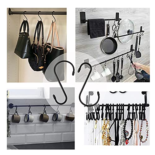 12 Pack 6 Inch S Hook, Large Vinyl Coated S Hooks with Rubber Stopper Non Slip Heavy Duty S Hook, Steel Metal Black Rubber Coated Closet S Hooks for Hanging Jeans Plants Jewelry Pot Pan Cups Towels