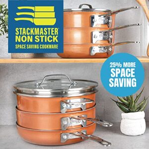 Gotham Steel Stackmaster Nonstick Pots & Pans Set, 17 Piece Stackable Cookware Set, As Seen on TV Cookware, Space Saving Cookware, Copper Pots & Pans Set, PFOA Free, Oven & Dishwasher Safe 2021 Model