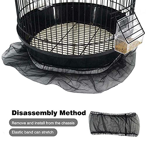 BSBMIEQM Universal Bird Cage Seed Catcher,Seed Catcher Guard Net Cover,Parrot Nylon Mesh Net Cover,Soft Airy Cage Net Stretchy Skirt for Round Square Cages(Circumference 50 inch to 90 inch，Black)…