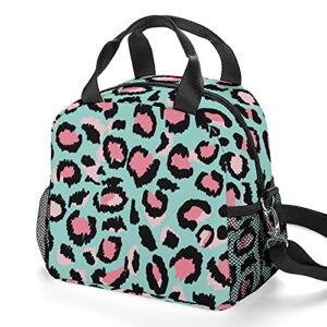 leopard reusable insulated lunch bag, portable cooler lunch box for boys and girls, lunch tote bag with adjustable shoulder strap for work, picnic, travel