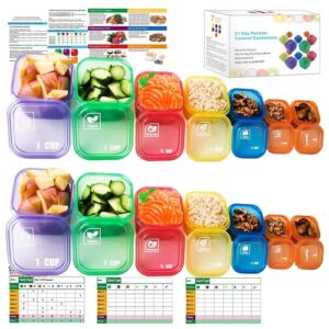 lanfubiao portion control containers for weight loss (14 piece) - 21 day fix measuring cups and food plan with free ebook, multi color and label engraved healthy diet containers