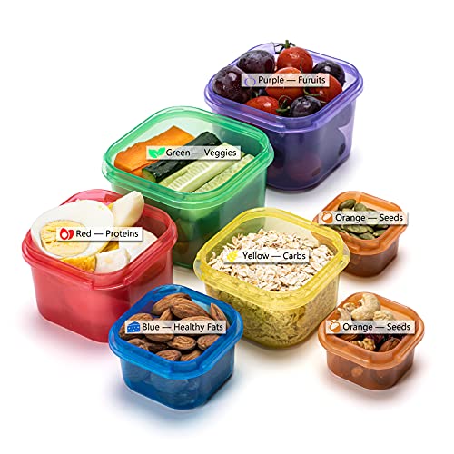 Lanfubiao Portion Control Containers for Weight Loss (14 Piece) - 21 Day Fix Measuring Cups and Food Plan with Free eBook, Multi Color and Label Engraved Healthy Diet Containers