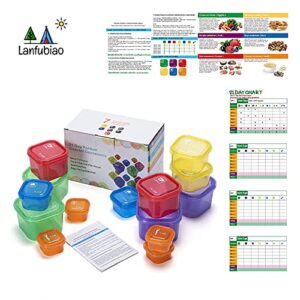 Lanfubiao Portion Control Containers for Weight Loss (14 Piece) - 21 Day Fix Measuring Cups and Food Plan with Free eBook, Multi Color and Label Engraved Healthy Diet Containers