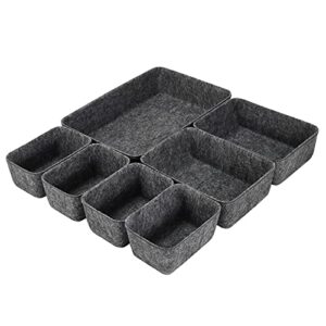 kwlet desk drawer organizer tray dividers set kitchen bathroom office drawer organizers separators shallow felt storage bins container for makeup juck jewelry utensils tools dresser, grey, 7 pack