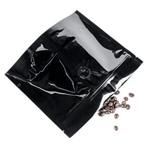 QQ Studio 6 oz / 170 gm Black Mylar Coffee Bags with Degassing Valve and Zipper Seal, Resealable Stand Up Packaging Bags for Roasted Coffee Bean Storage (50 Bags)