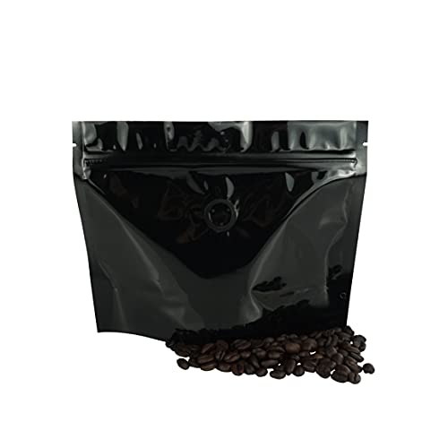 QQ Studio 6 oz / 170 gm Black Mylar Coffee Bags with Degassing Valve and Zipper Seal, Resealable Stand Up Packaging Bags for Roasted Coffee Bean Storage (50 Bags)