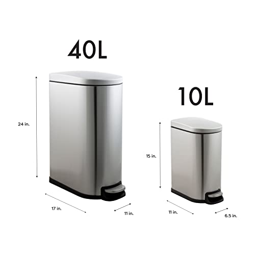 Organize It All 2 Pack Dust Bins | Dimensions: 19" x 11.2" x 25.2" | 40 Liter | 10 Liter | Wastebasket | Step Pedal Open | Stainless Steel