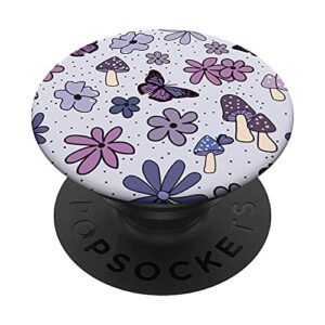lilac flowers butterflies & mushrooms cottagecore aesthetic popsockets swappable popgrip