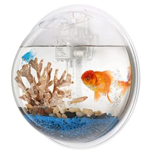 Outgeek Wall Mounted Aquarium Tank: 1-Gallon Betta Fish Bowl Hanging Aquariums Clear Acrylic Bubble Tanks - Portable Plastic Fishtank Waterfall for Home Garden Office