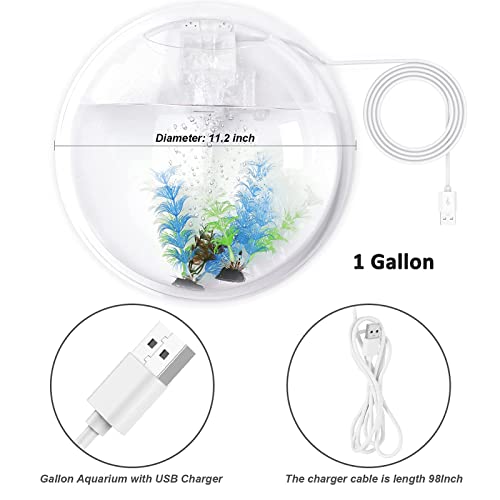 Outgeek Wall Mounted Aquarium Tank: 1-Gallon Betta Fish Bowl Hanging Aquariums Clear Acrylic Bubble Tanks - Portable Plastic Fishtank Waterfall for Home Garden Office