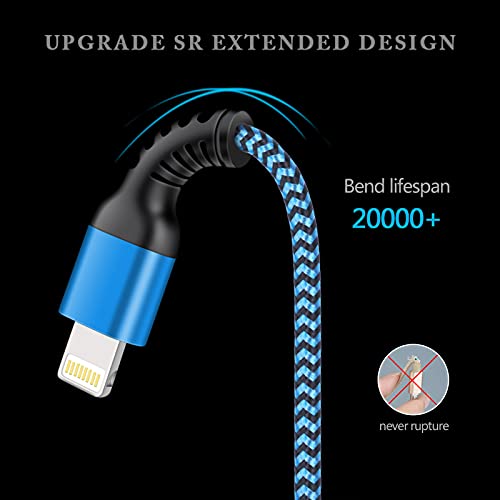 iPhone Charger[4+2Pack], USB Cable Fast Charging Braided Multi Color Long Cord with Dual Port USB Plug Wall Charger Adapter for iPhone 14 13 12 Pro Max/SE/11 Pro Max/XS/XR/X/8/7 Plus/6s/6, iPad Air