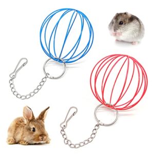 2pcs rabbit hay feeder ball, bunny grass sphere play chew toy, 2-in-1 hay manger dispenser for chinchillas, guinea pigs, hamsters, small animals blue, red