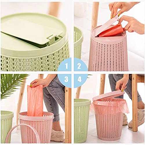 UWEL Hollow Trash Can Waste Bin with Built-in Trash Bag Storage Box Creative Wastebasket Garbage Bin Storage Basket Home Living Room Bedroom Kitchen Waste Debris Storage Garbage Bin Basket (Pink)