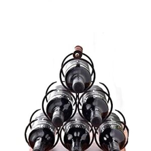 Fadak Countertop Wine Rack, Tabletop 6 Bottles Wood Wine Holder, Sturdy Handle, 3-Tier Rustic Classic Design, Simple Assembly, Wood & Metal (Bronze)