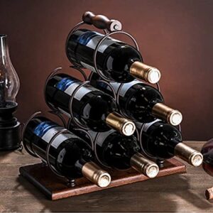 Fadak Countertop Wine Rack, Tabletop 6 Bottles Wood Wine Holder, Sturdy Handle, 3-Tier Rustic Classic Design, Simple Assembly, Wood & Metal (Bronze)