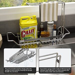 vahvei Telescopic Sink Storage Rack, Expandable Kitchen Sink Organizer Rack,Kitchen Sink Caddy Rack Organizer,304 Stainless Dish Rack Caddy for Soap and Sponge Holder Kitchen Sink