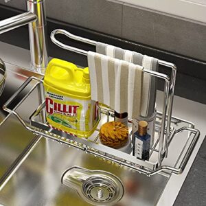 vahvei Telescopic Sink Storage Rack, Expandable Kitchen Sink Organizer Rack,Kitchen Sink Caddy Rack Organizer,304 Stainless Dish Rack Caddy for Soap and Sponge Holder Kitchen Sink